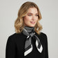 Square Satin Neck Scarf Black and White Geometric Stripe Print 27.5 Inch