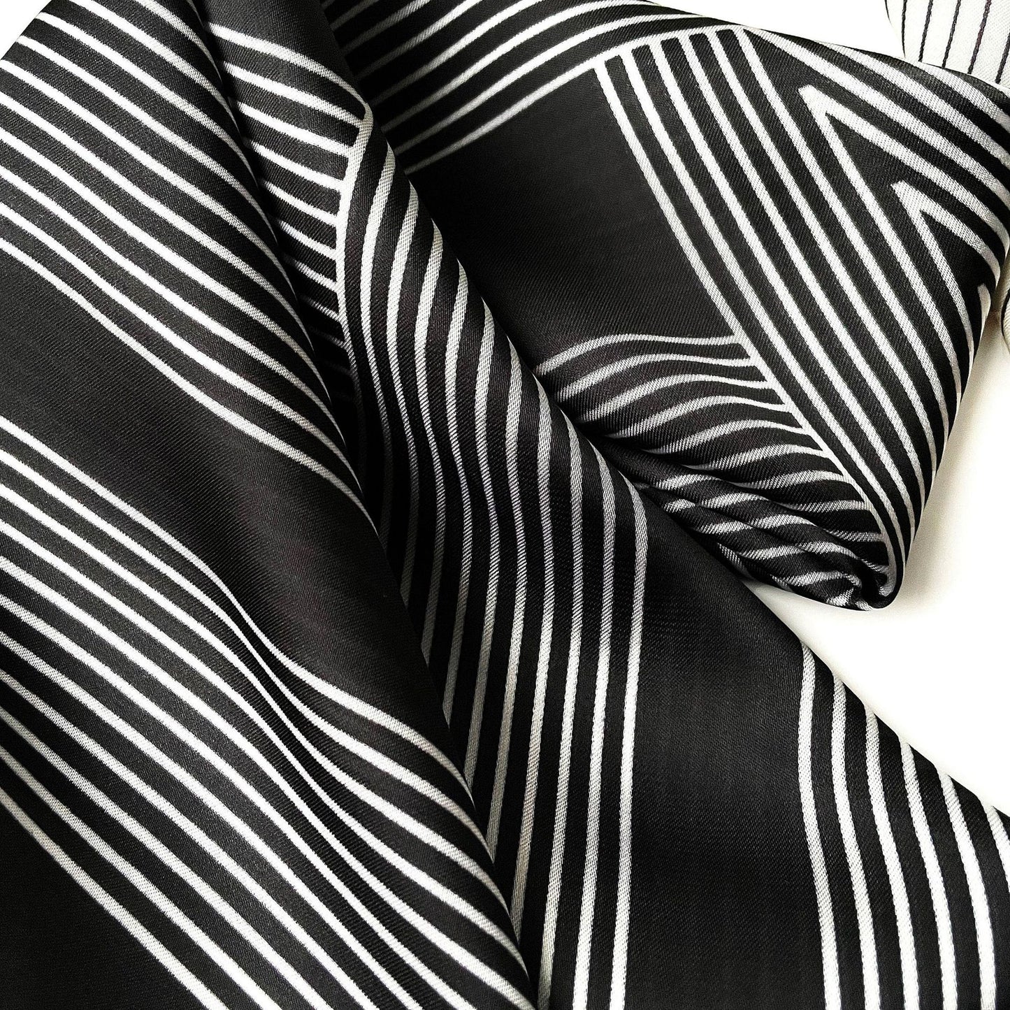 Square Satin Neck Scarf Black and White Geometric Stripe Print 27.5 Inch