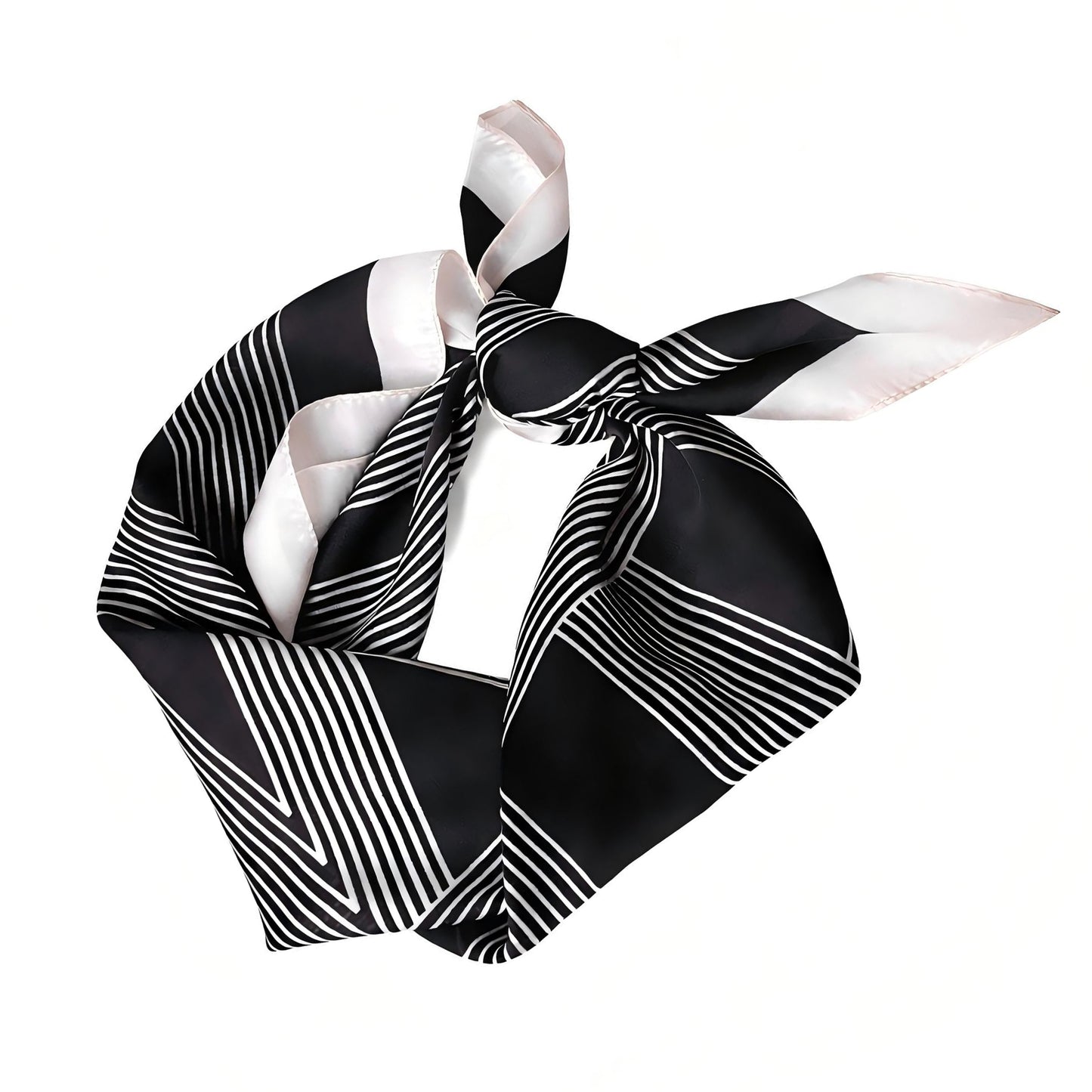 Square Satin Neck Scarf Black and White Geometric Stripe Print 27.5 Inch