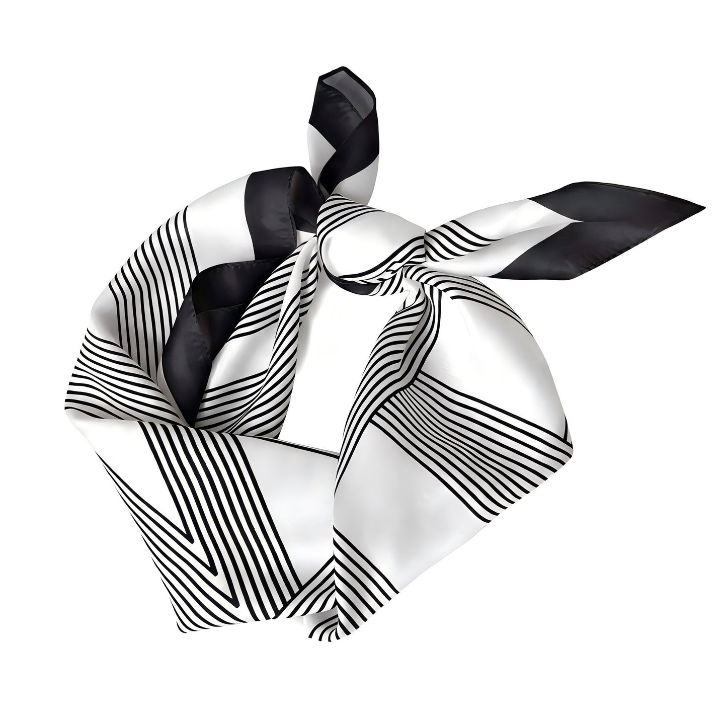 Square Satin Neck Scarf Black and White Geometric Stripe Print 27.5 Inch