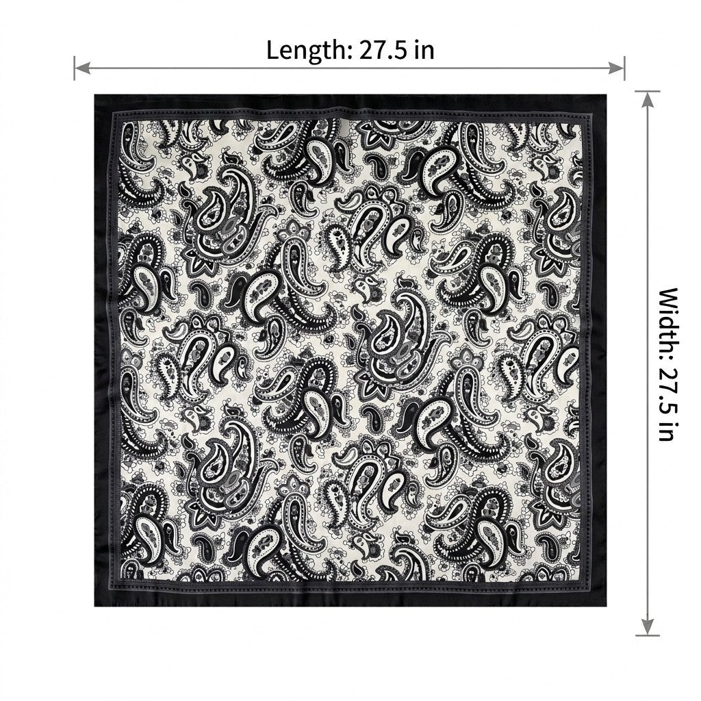 Square Paisley Silk Feel Scarf Lightweight Printed Neck Hair Scarf 27.5 Inch