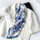 Square Floral Silk Feel Scarf Lightweight Botanical Print Neck Wrap 27.5 Inch