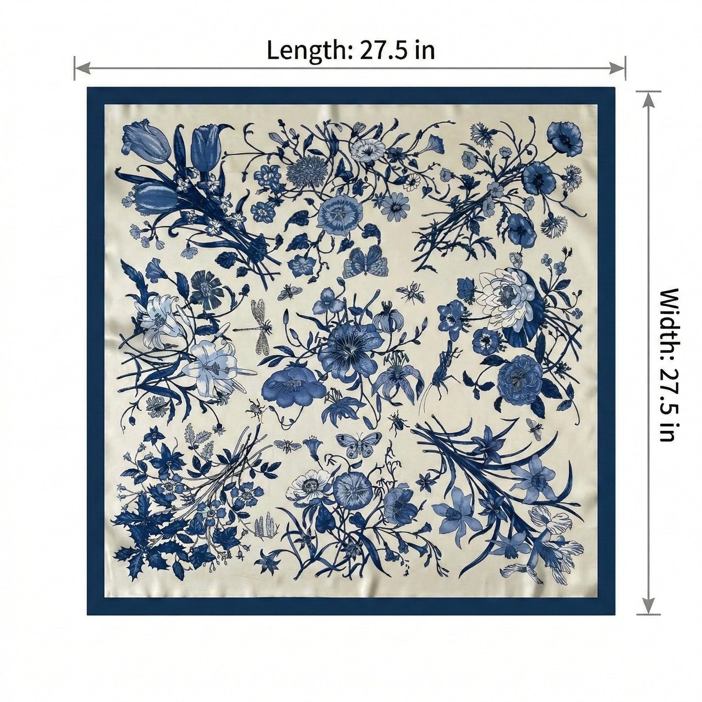 Square Floral Silk Feel Scarf Lightweight Botanical Print Neck Wrap 27.5 Inch