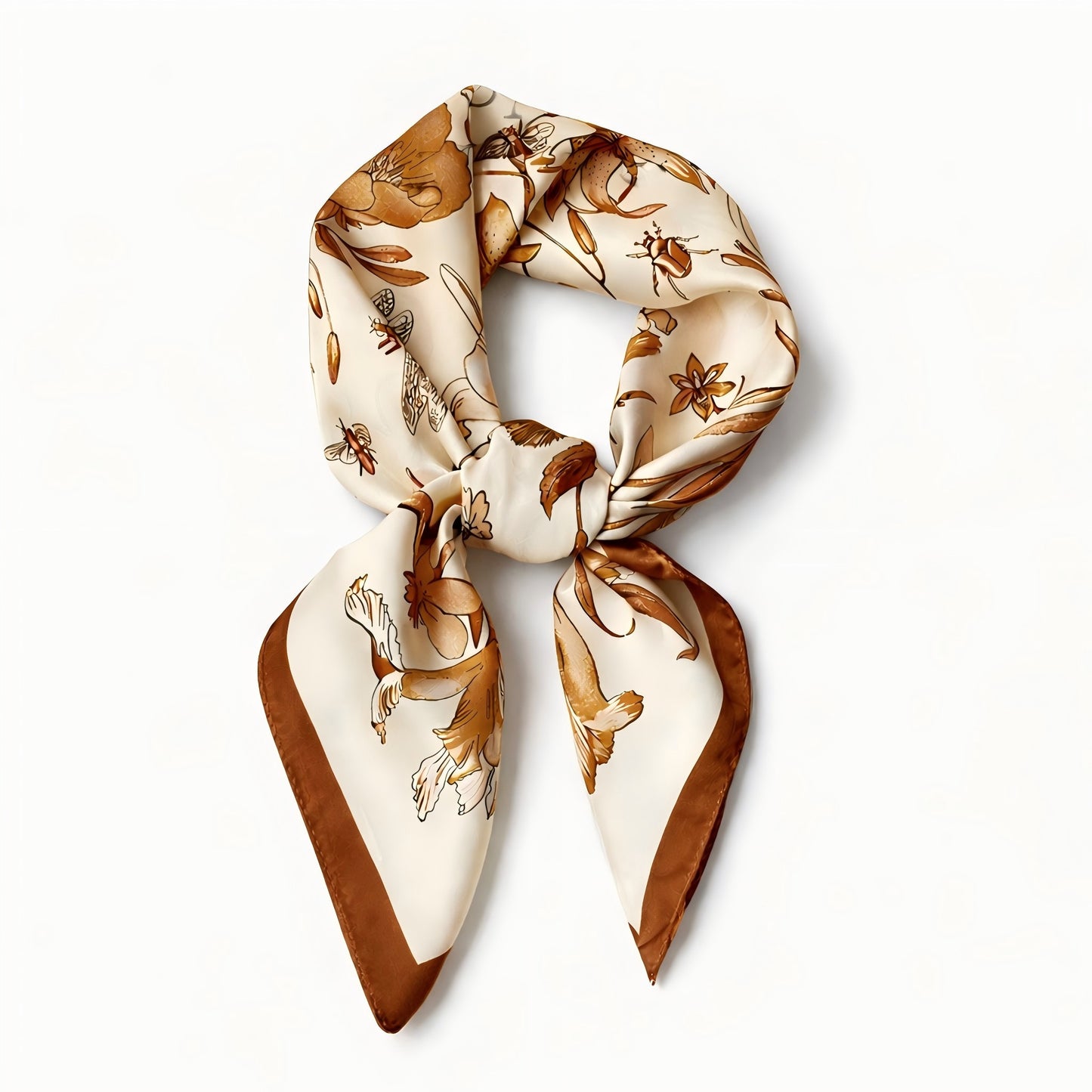Square Floral Silk Feel Scarf Lightweight Botanical Print Neck Wrap 27.5 Inch