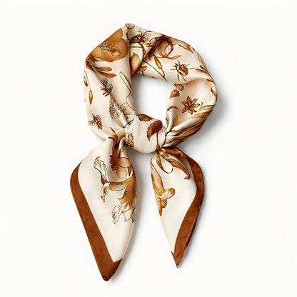Square Floral Silk Feel Scarf Lightweight Botanical Print Neck Wrap 27.5 Inch