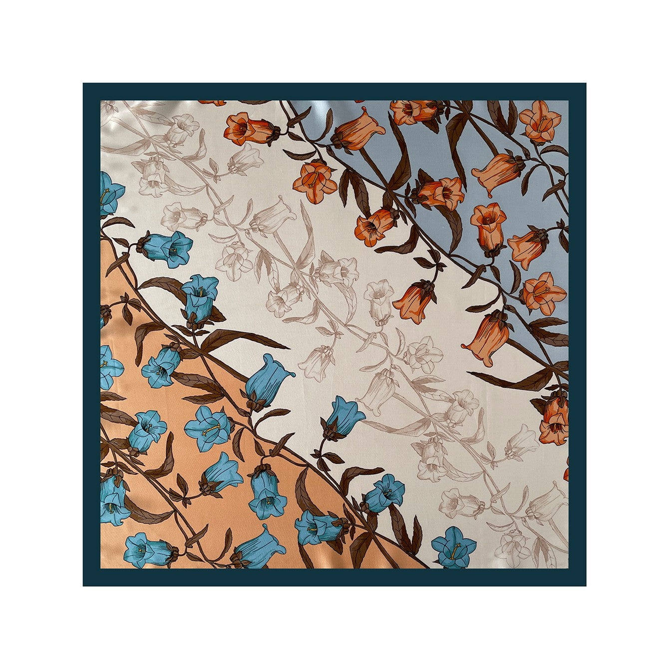 Square Floral Silk Feel Scarf Lightweight Botanical Neck Hair Wrap 27.5 Inch