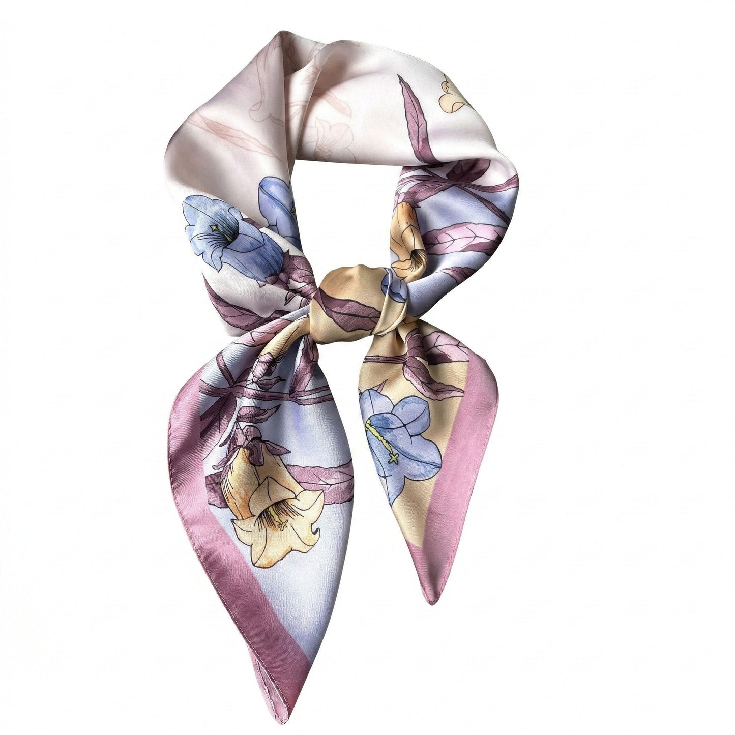 Square Floral Silk Feel Scarf Lightweight Botanical Neck Hair Wrap 27.5 Inch
