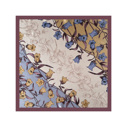 Square Floral Silk Feel Scarf Lightweight Botanical Neck Hair Wrap 27.5 Inch