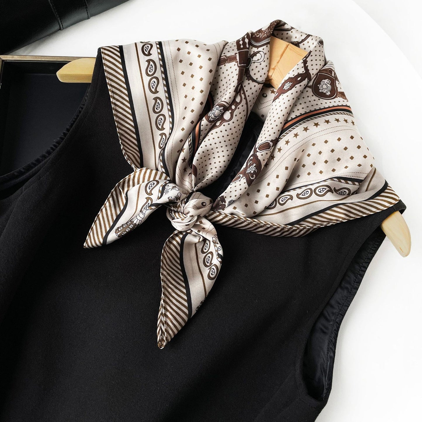 Equestrian Print Silk Feel Satin Square Scarf Lightweight Neck Wrap 27.5 Inches