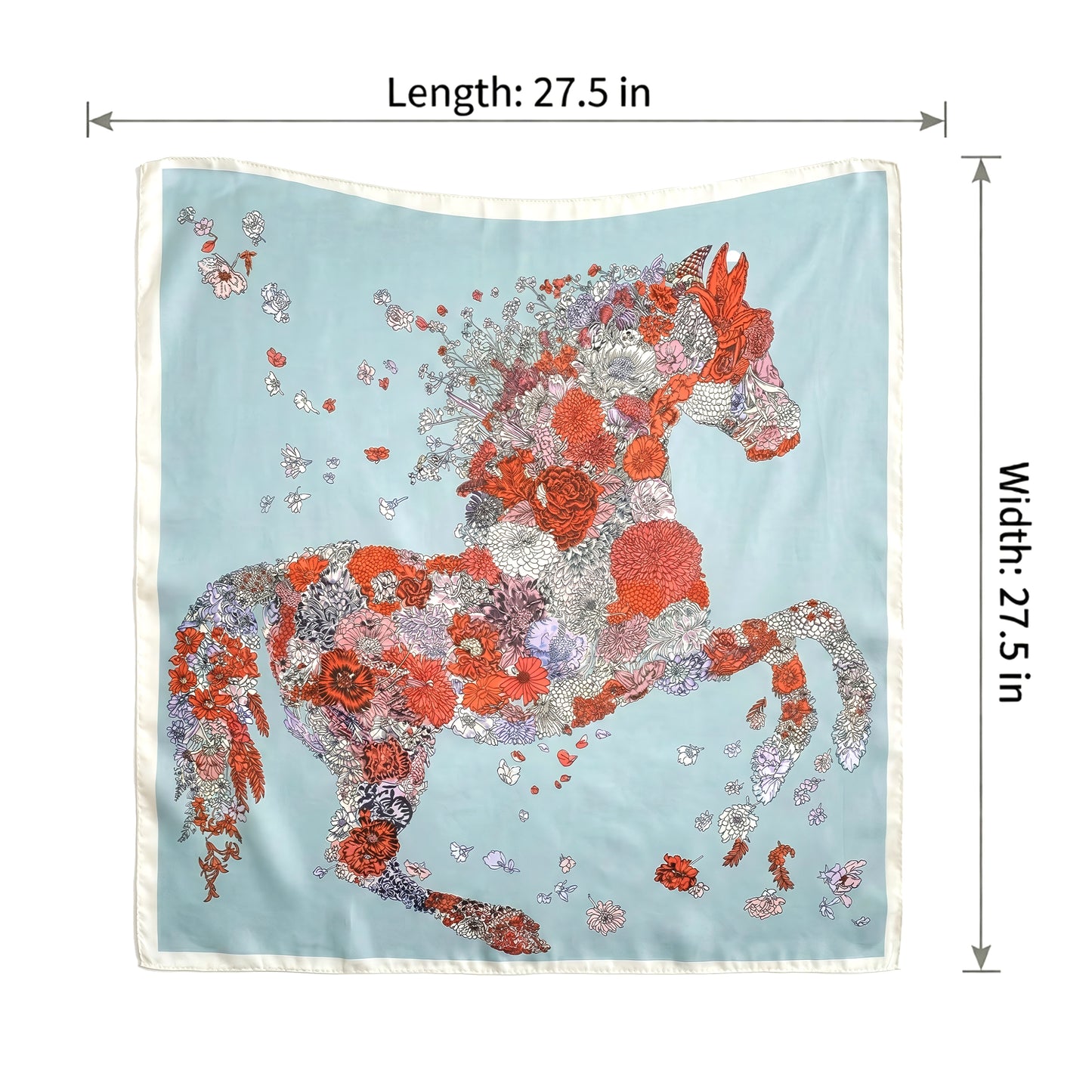 Square Floral Horse Silk Feel Satin Scarf Lightweight Wrap 27.5 Inch