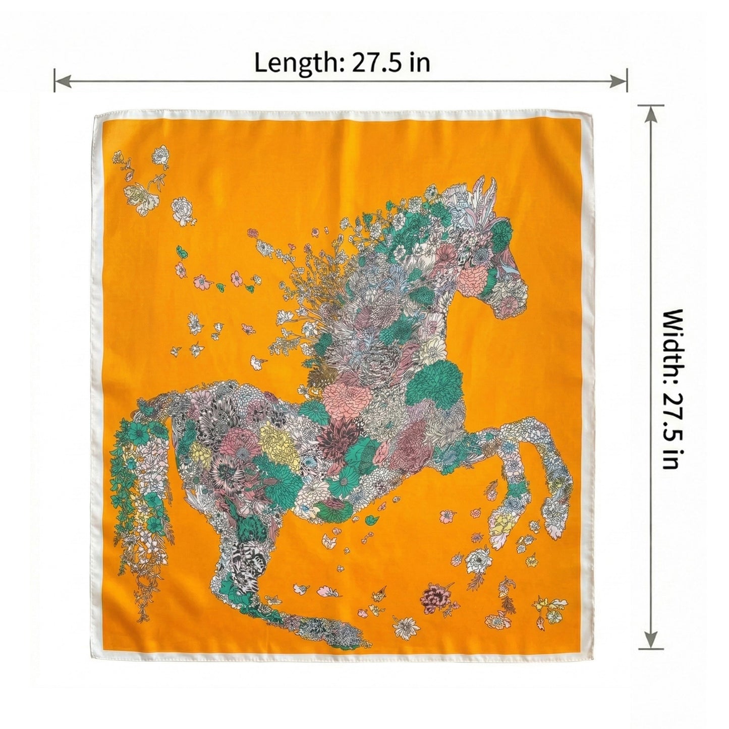 Square Floral Horse Silk Feel Satin Scarf Lightweight Wrap 27.5 Inch