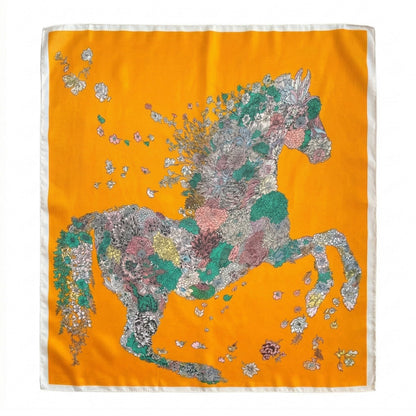 Square Floral Horse Silk Feel Satin Scarf Lightweight Wrap 27.5 Inch