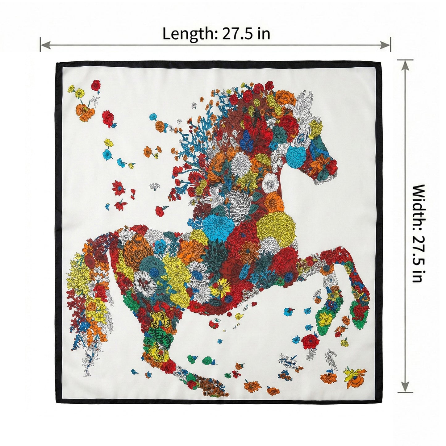 Square Floral Horse Silk Feel Satin Scarf Lightweight Wrap 27.5 Inch