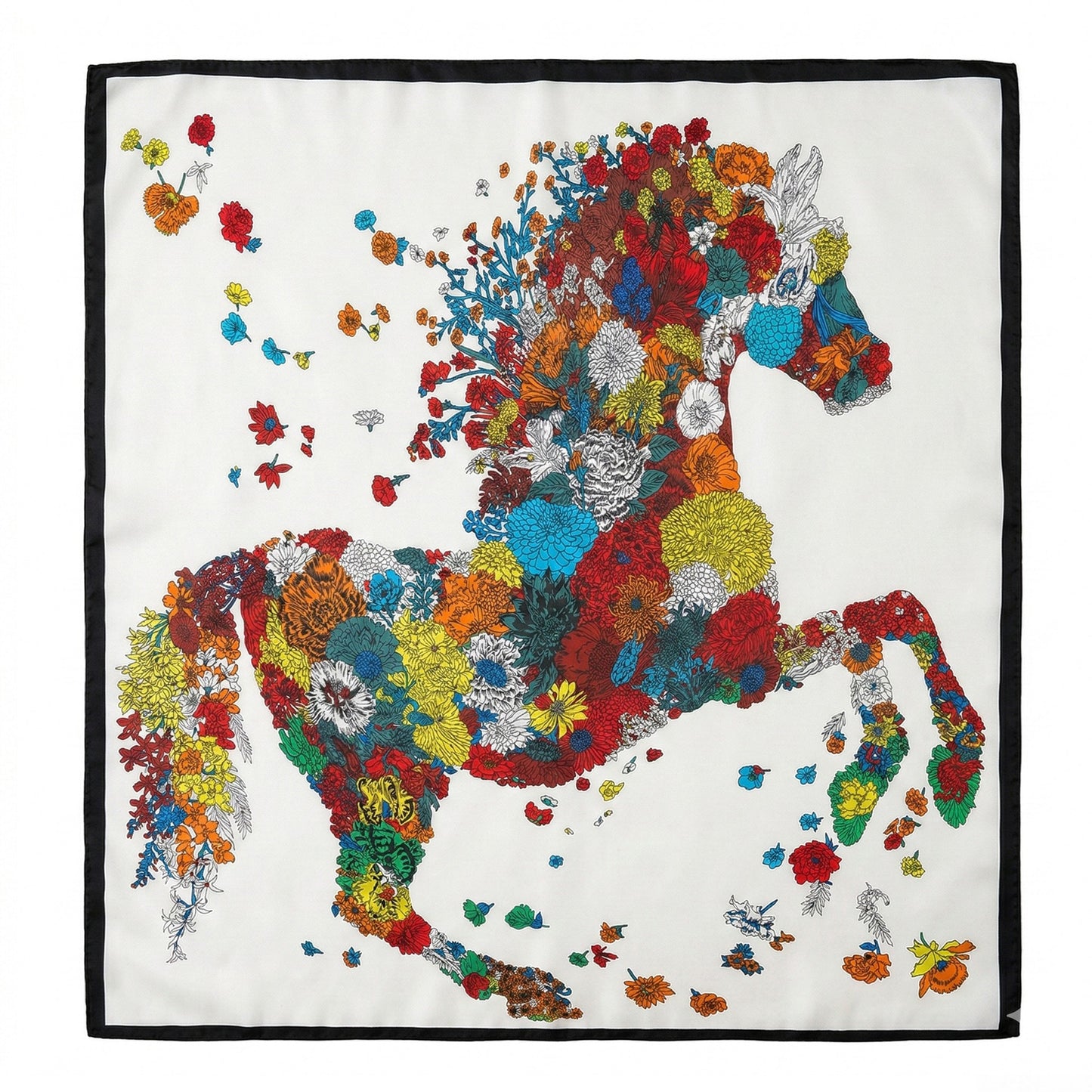 Square Floral Horse Silk Feel Satin Scarf Lightweight Wrap 27.5 Inch