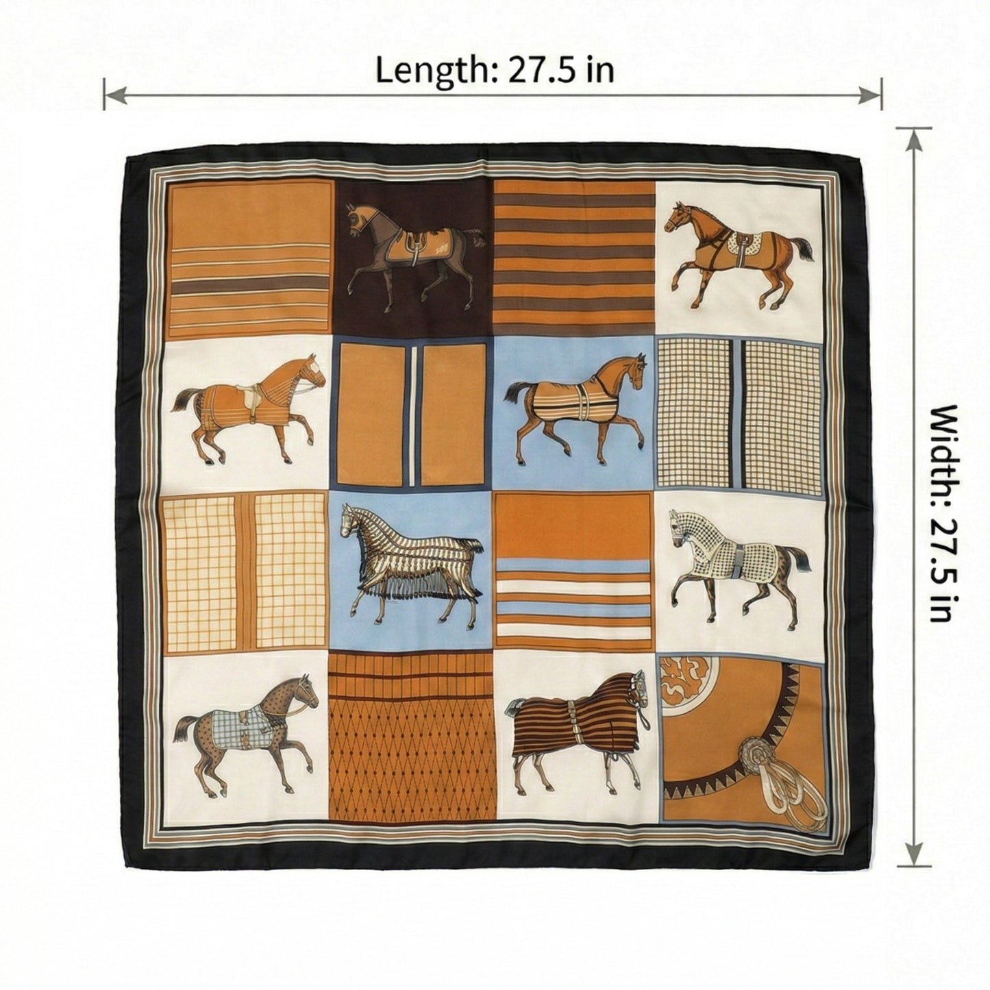 Square Equestrian Horse Satin Scarf Lightweight Silk Feel Wrap 27.5 Inch