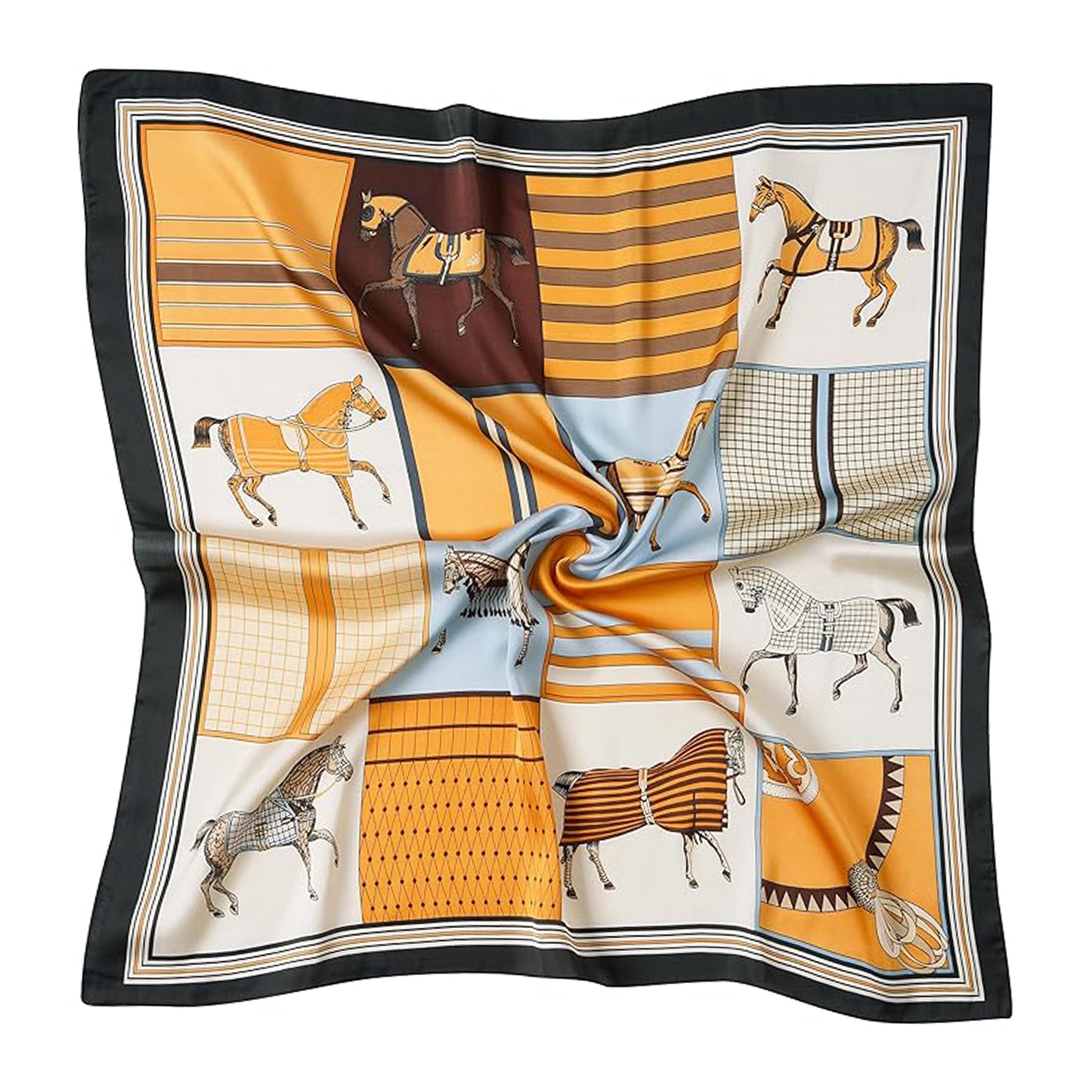 Square Equestrian Horse Satin Scarf Lightweight Silk Feel Wrap 27.5 Inch
