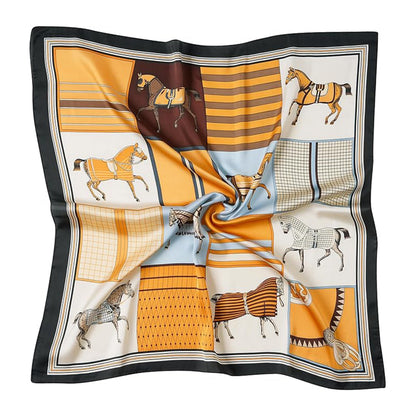 Square Equestrian Horse Satin Scarf Lightweight Silk Feel Wrap 27.5 Inch