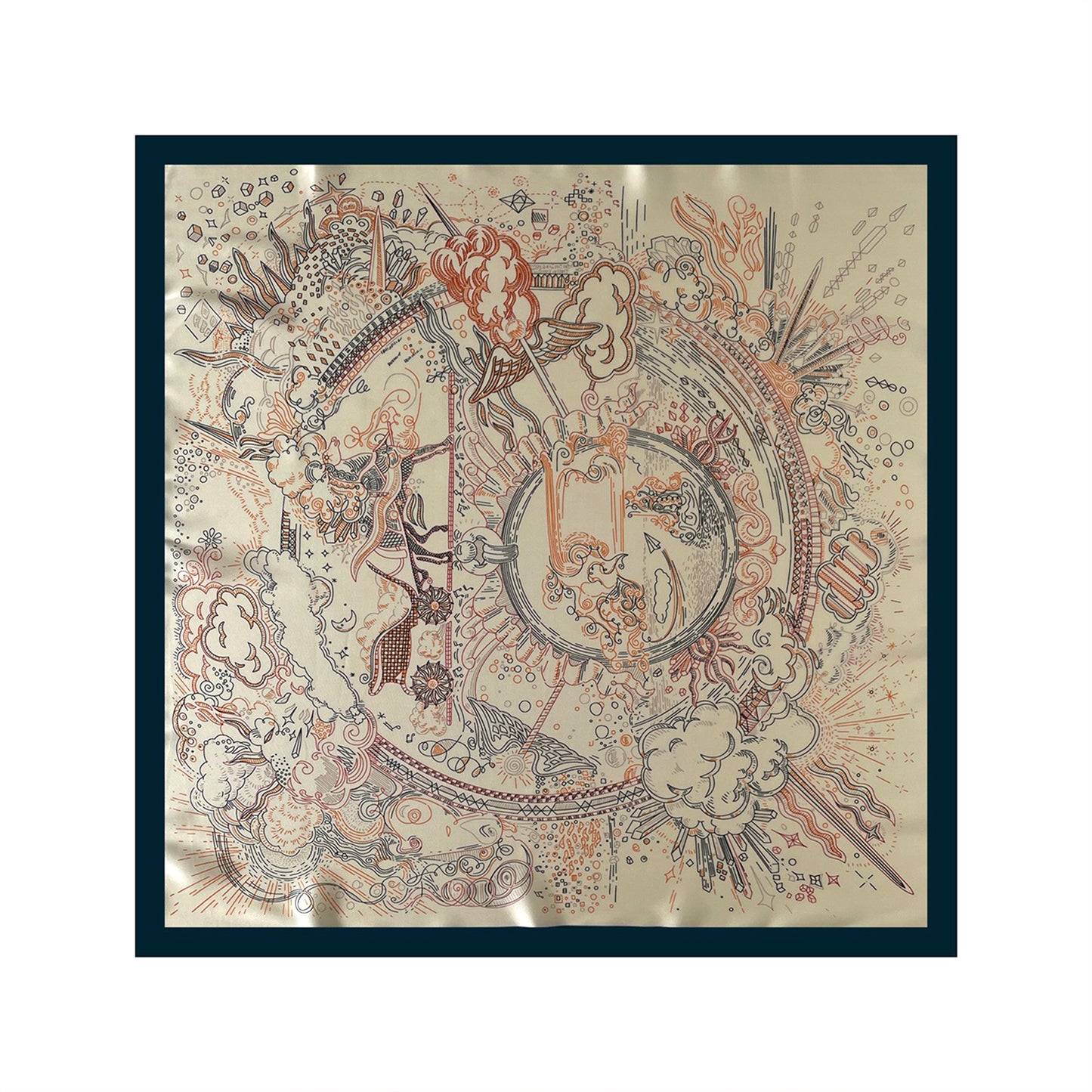Square Artistic Line Print Satin Scarf Lightweight Silk Touch Wrap 27.5 Inch