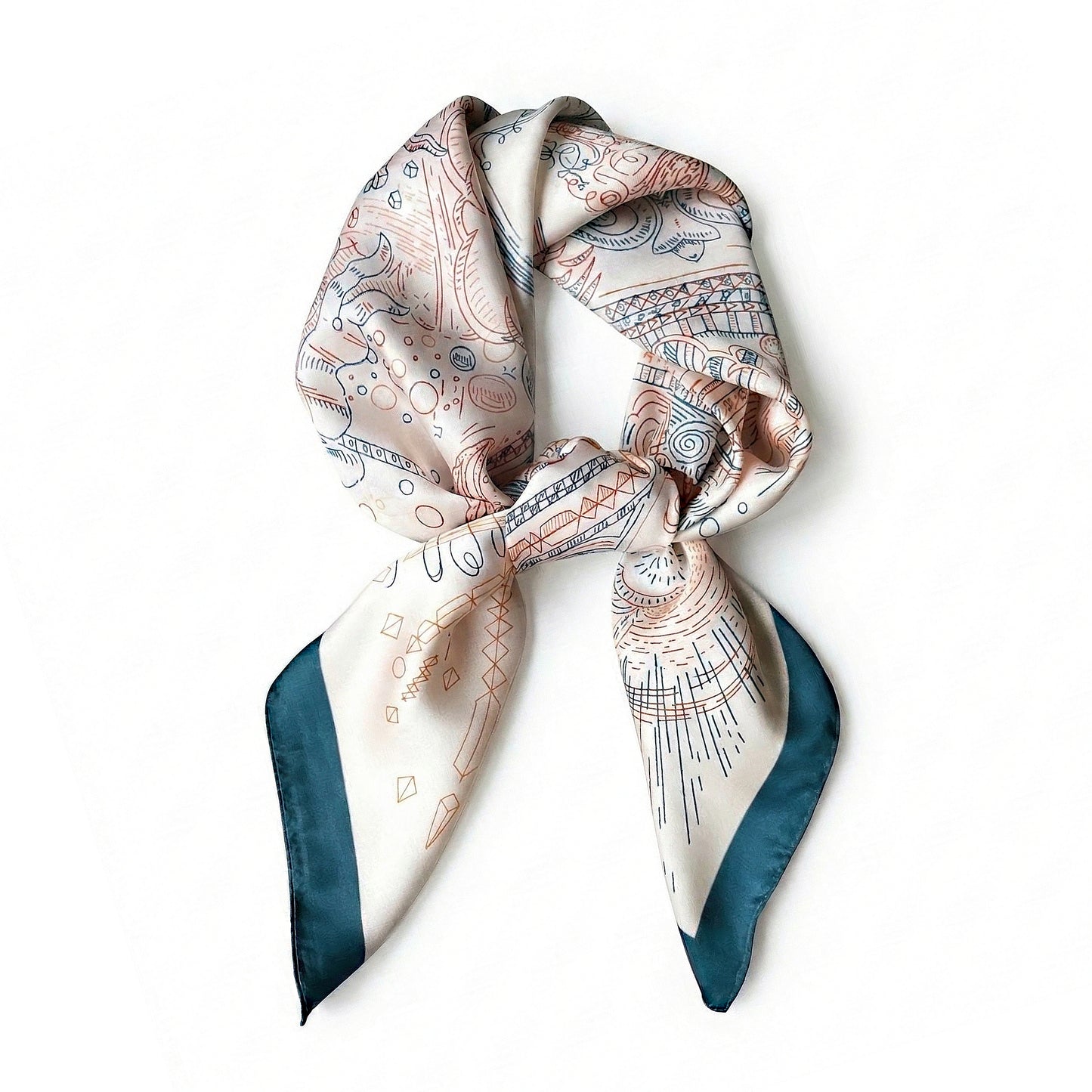 Square Artistic Line Print Satin Scarf Lightweight Silk Touch Wrap 27.5 Inch