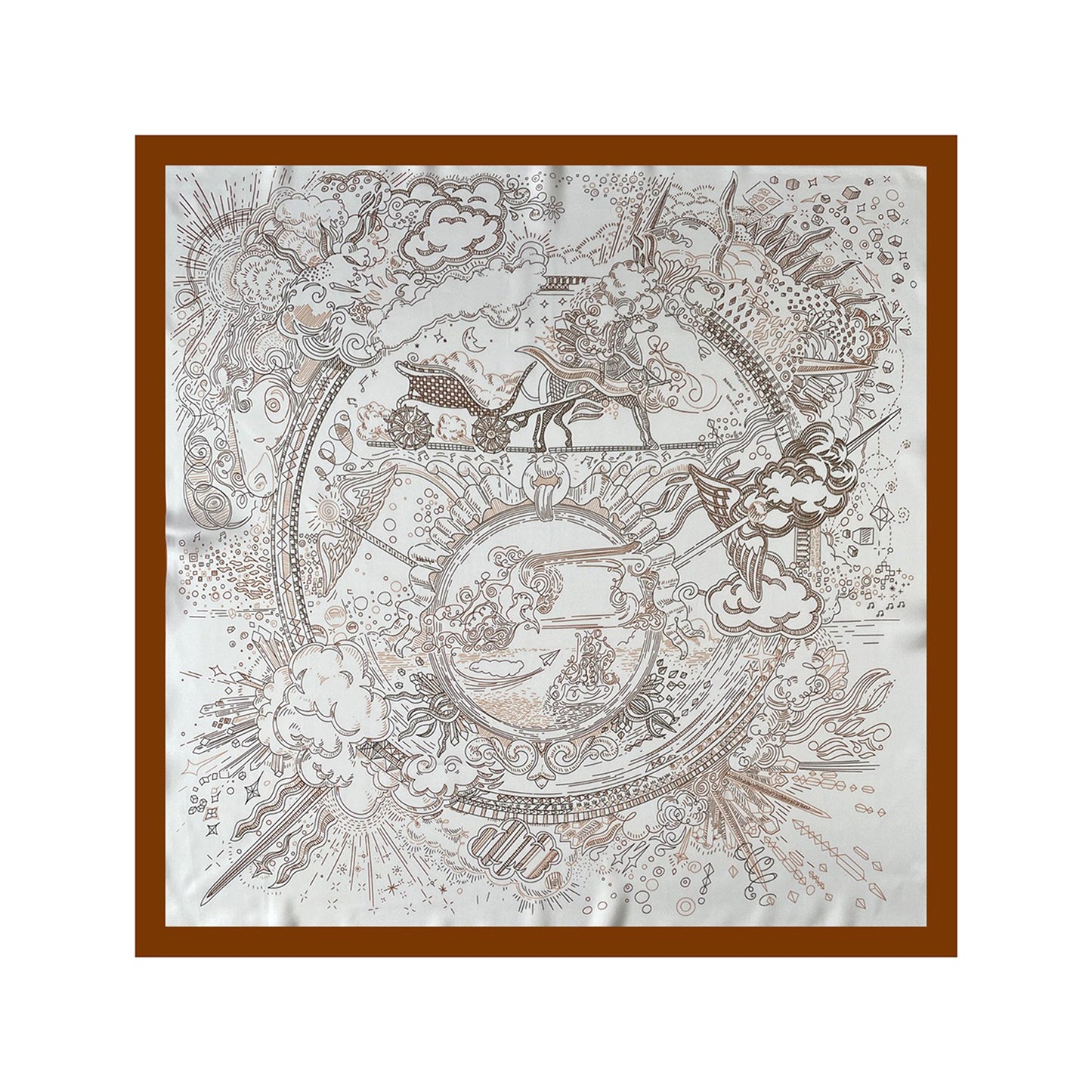 Square Artistic Line Print Satin Scarf Lightweight Silk Touch Wrap 27.5 Inch