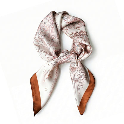 Square Artistic Line Print Satin Scarf Lightweight Silk Touch Wrap 27.5 Inch