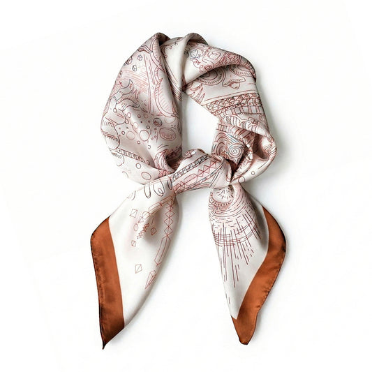 Square Artistic Line Print Satin Scarf Lightweight Silk Touch Wrap 27.5 Inch