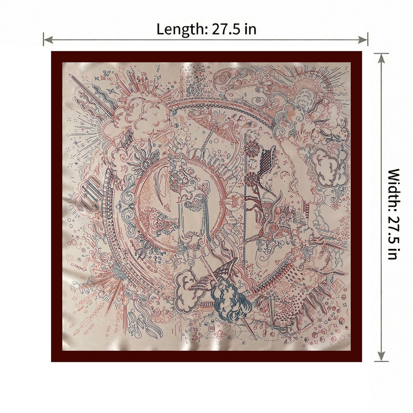 Square Artistic Line Print Satin Scarf Lightweight Silk Touch Wrap 27.5 Inch
