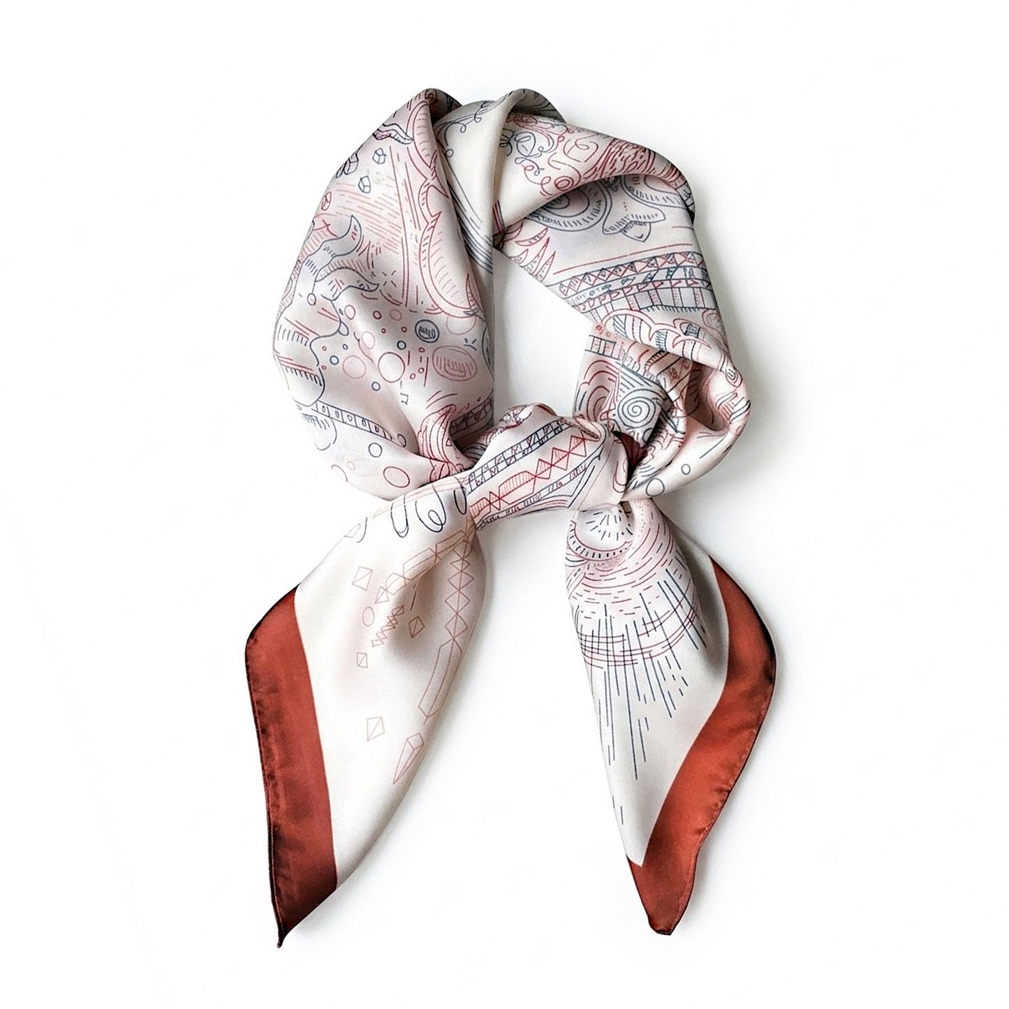 Square Artistic Line Print Satin Scarf Lightweight Silk Touch Wrap 27.5 Inch