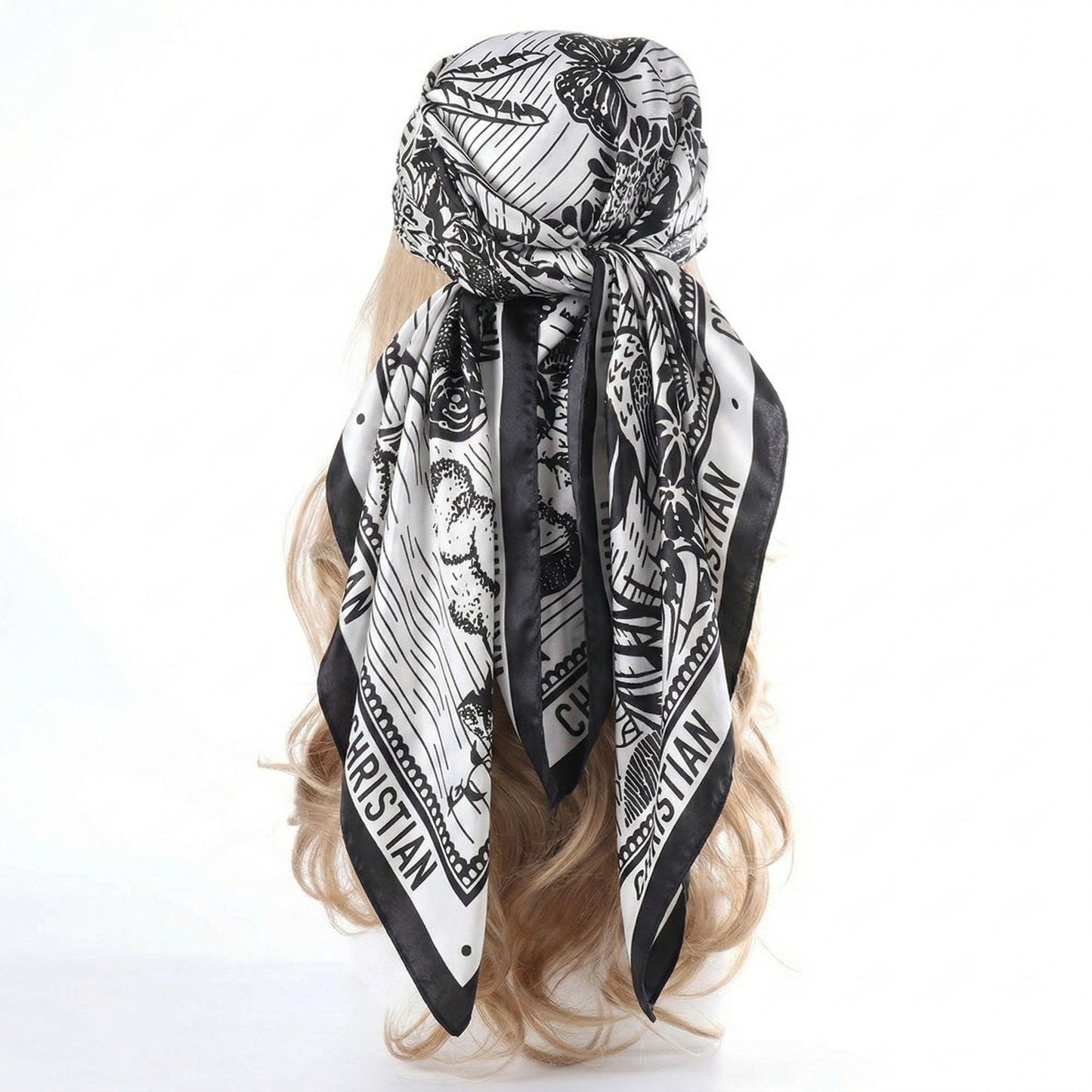 Oversized Botanical Satin Scarf Silk Touch Square Head Wrap 35 Inch