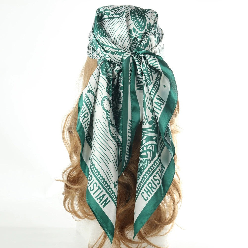 Oversized Botanical Satin Scarf Silk Touch Square Head Wrap 35 Inch