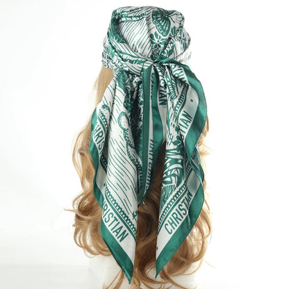 Oversized Botanical Satin Scarf Silk Touch Square Head Wrap 35 Inch
