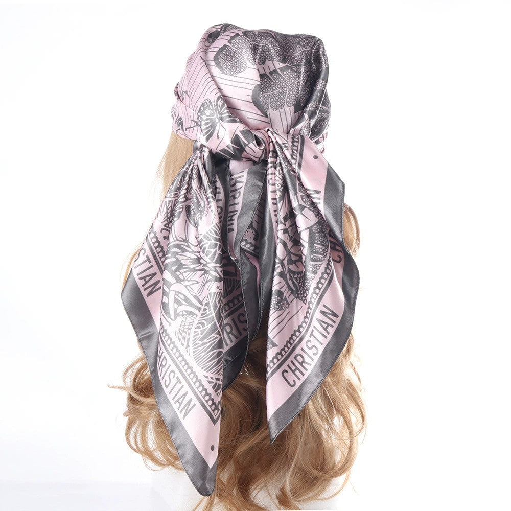 Oversized Botanical Satin Scarf Silk Touch Square Head Wrap 35 Inch