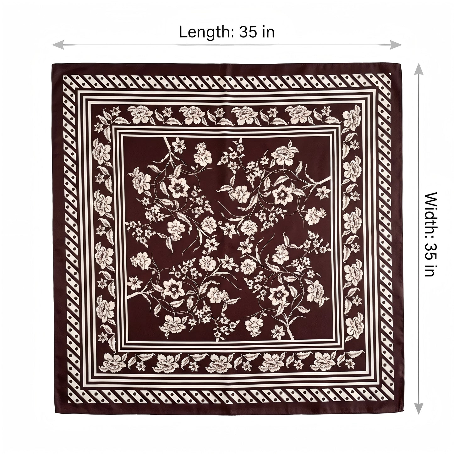 Vintage Floral Print Satin Square Scarf 35 x 35 Inches Head Scarf for Women