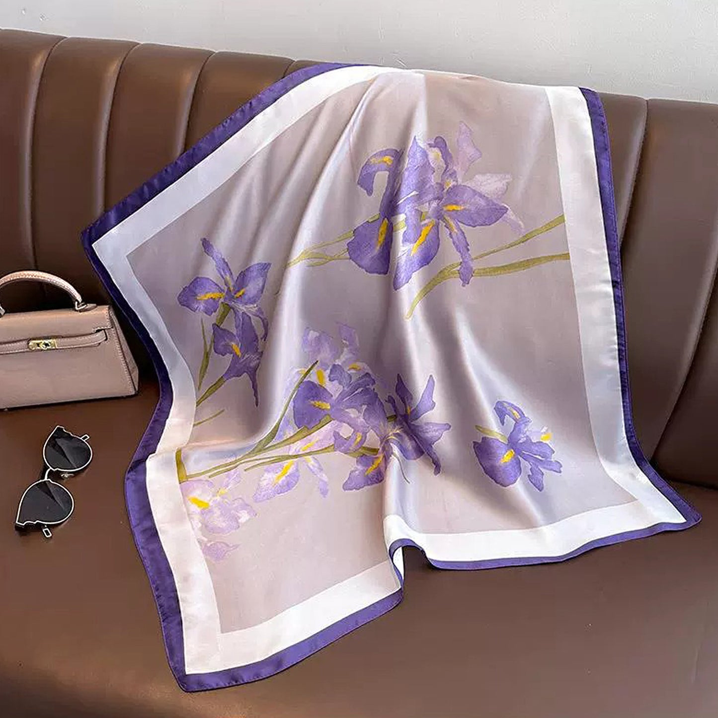 Square Satin Neck Scarf 27.5 Inch Floral Print Hair Head Neck Bandana Fashion Scarf