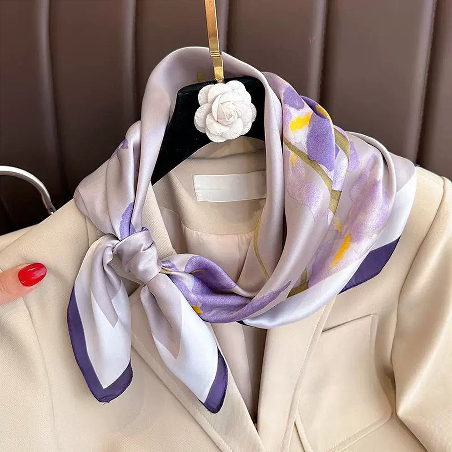 Square Satin Neck Scarf 27.5 Inch Floral Print Hair Head Neck Bandana Fashion Scarf