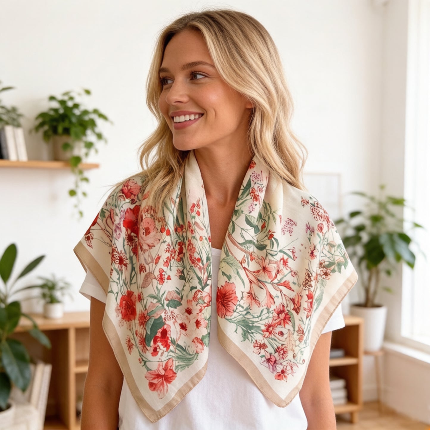 35 Inch Large Floral Square Scarf Lightweight Fashion Shawl Wrap Neck Hair Scarf
