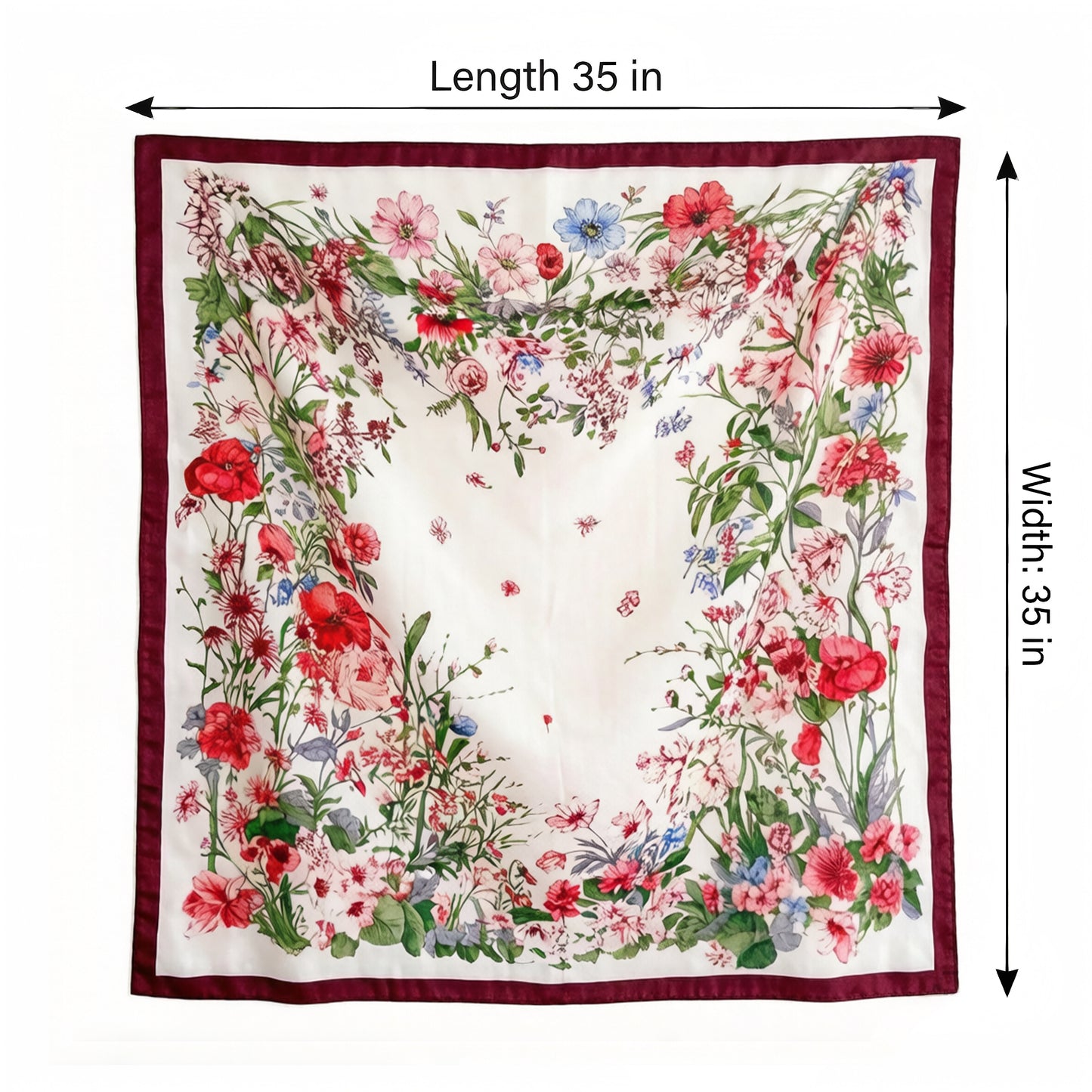 35 Inch Large Floral Square Scarf Lightweight Fashion Shawl Wrap Neck Hair Scarf