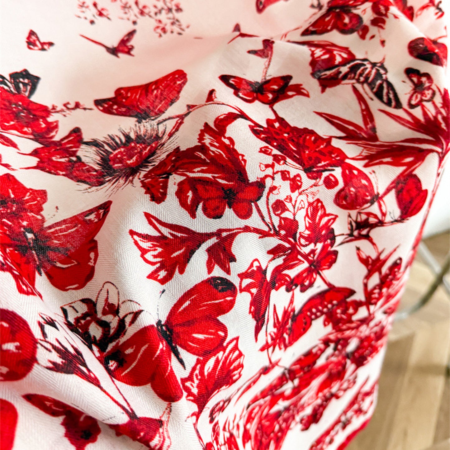 35 Inch Butterfly Floral Square Scarf Lightweight Fashion Shawl Wrap Hair Scarf