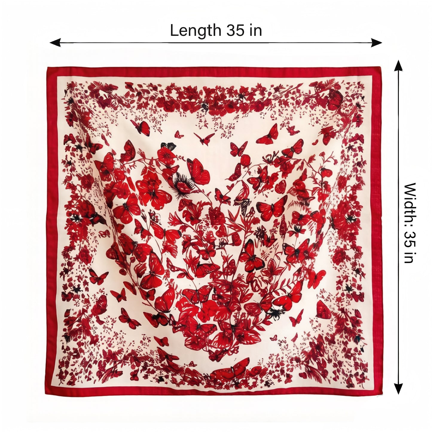 35 Inch Butterfly Floral Square Scarf Lightweight Fashion Shawl Wrap Hair Scarf