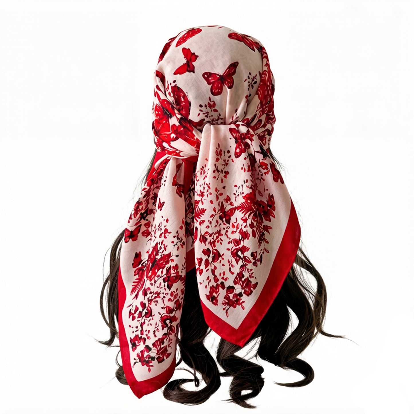 35 Inch Butterfly Floral Square Scarf Lightweight Fashion Shawl Wrap Hair Scarf