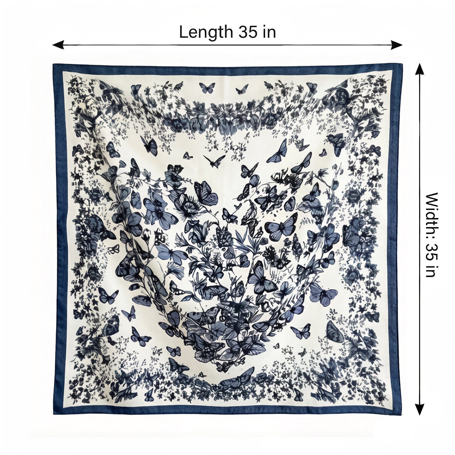 35 Inch Butterfly Floral Square Scarf Lightweight Fashion Shawl Wrap Hair Scarf