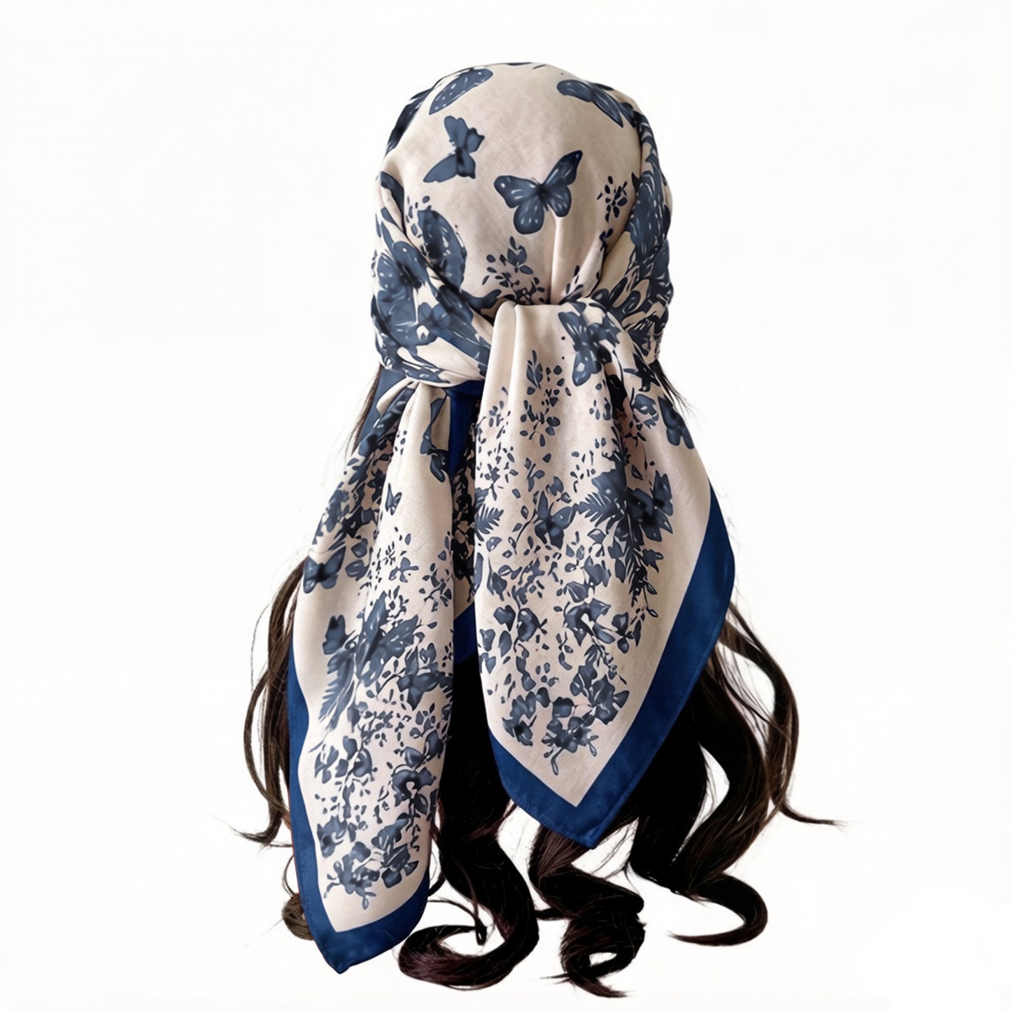 35 Inch Butterfly Floral Square Scarf Lightweight Fashion Shawl Wrap Hair Scarf