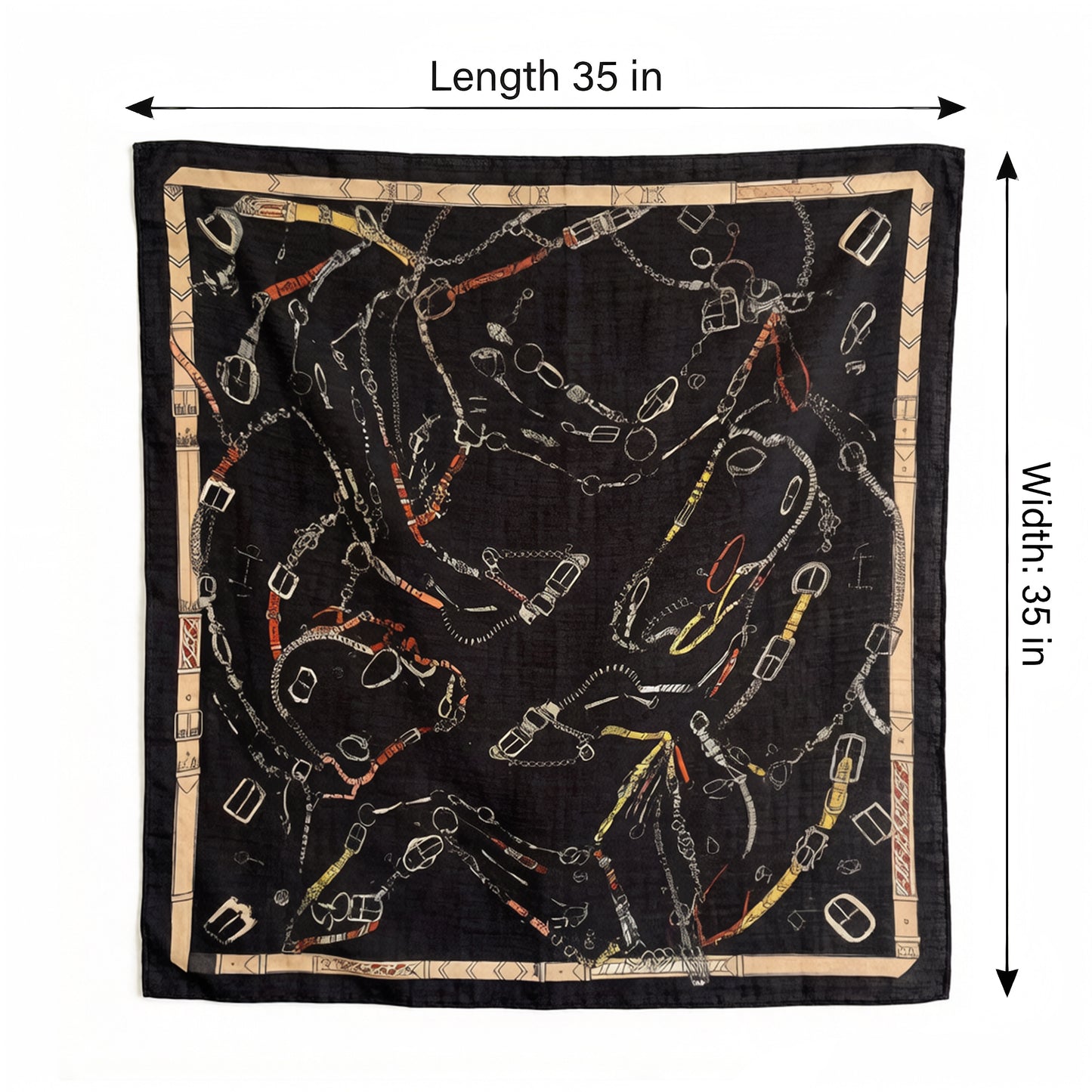 Large Equestrian Square Scarf 35 Inch Lightweight Fashion Neck Hair Shawl Wrap