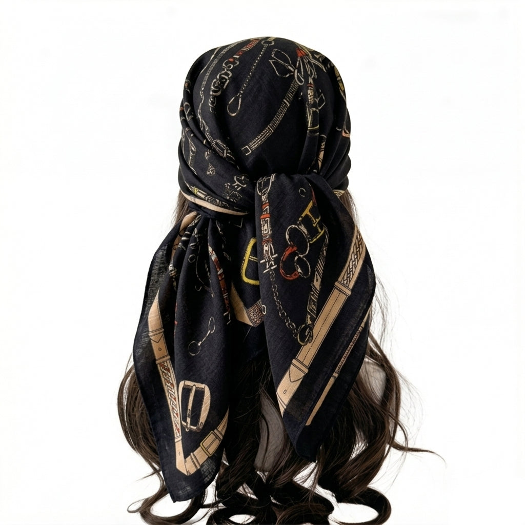 Large Equestrian Square Scarf 35 Inch Lightweight Fashion Neck Hair Shawl Wrap