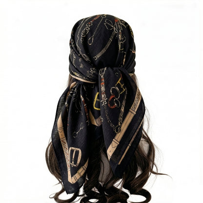 Large Equestrian Square Scarf 35 Inch Lightweight Fashion Neck Hair Shawl Wrap
