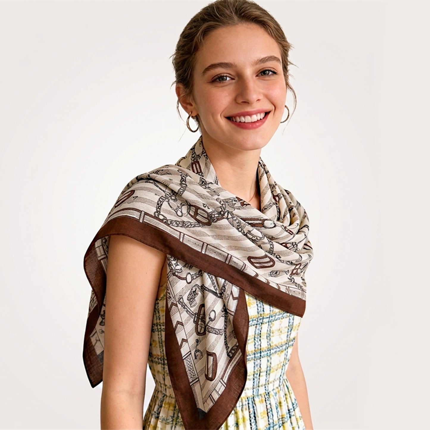 Large Equestrian Square Scarf 35 Inch Lightweight Fashion Neck Hair Shawl Wrap
