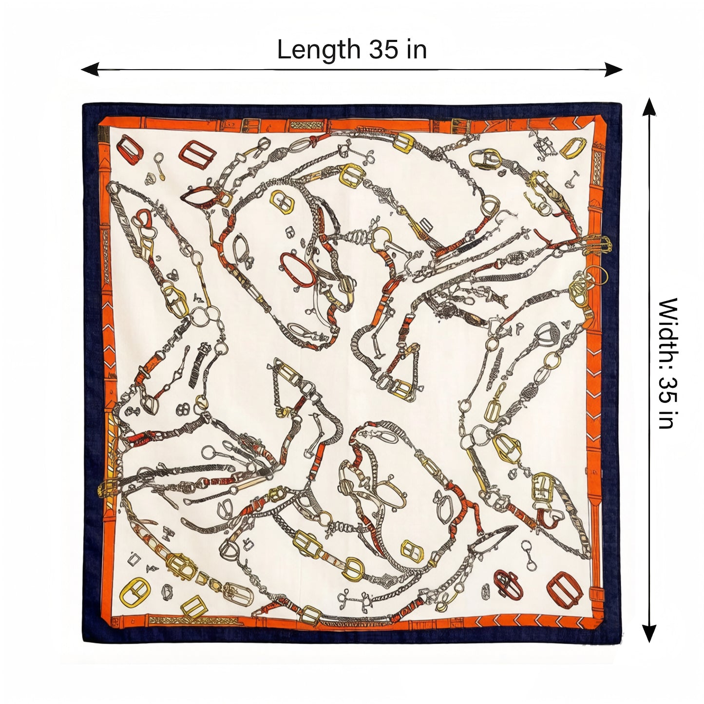 Large Equestrian Square Scarf 35 Inch Lightweight Fashion Neck Hair Shawl Wrap