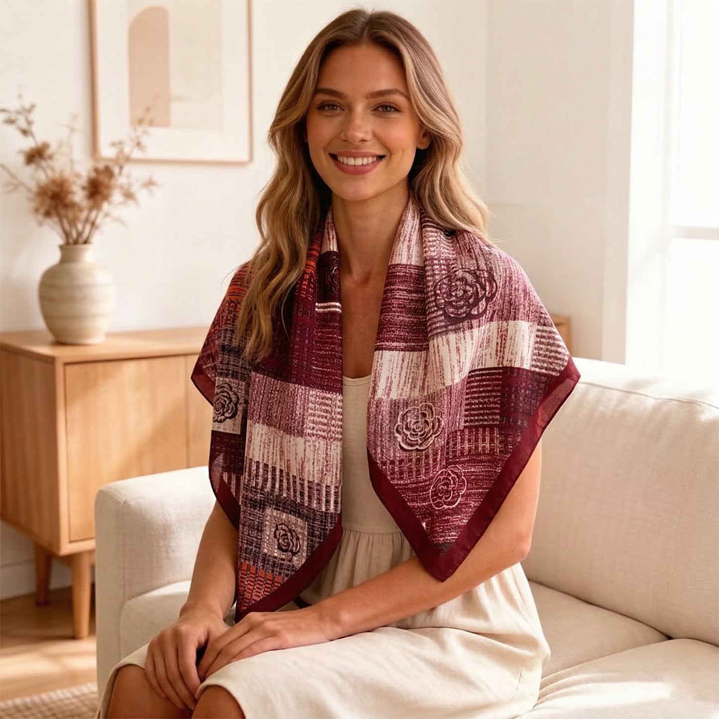 Large Abstract Square Scarf 35 Inch Lightweight Fashion Neck Hair Shawl Wrap