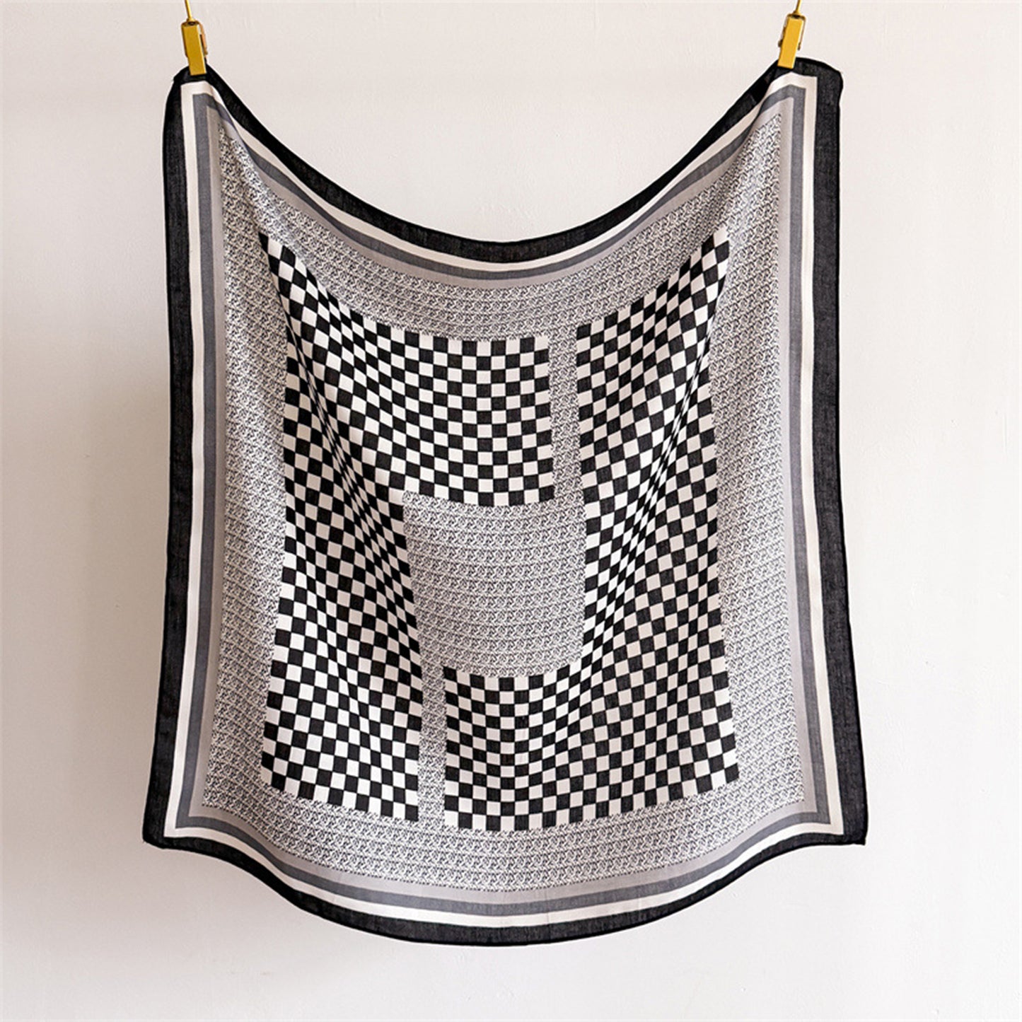 Checkered Large Square Scarf Lightweight Head Neck Hair Wrap 35 Inch