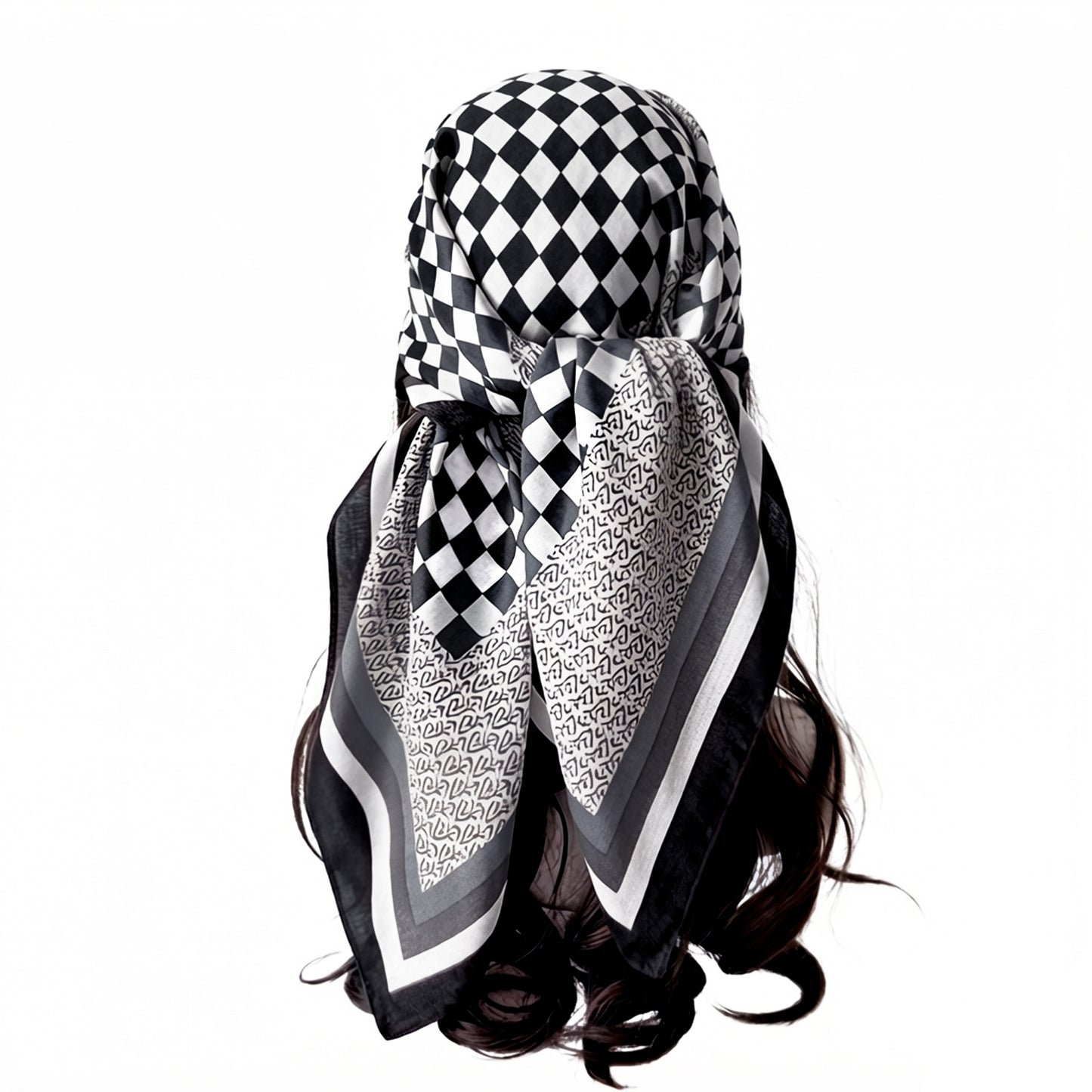 Checkered Large Square Scarf Lightweight Head Neck Hair Wrap 35 Inch
